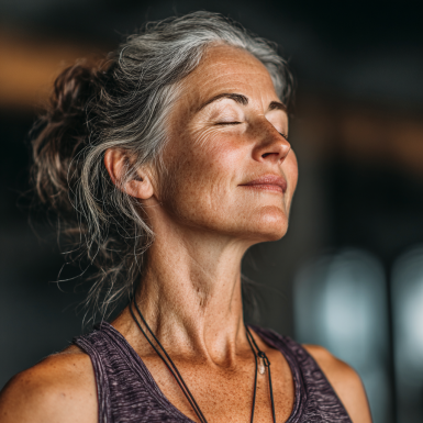 Instructor guiando una clase de yoga suave para adultos mayores